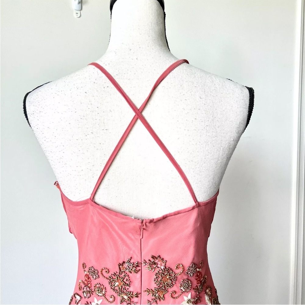 Vintage 90s 100% Silk Bead Dress Silk Dress Floral Prom Dress Fairy Cottage Pink - Picture 13 of 17